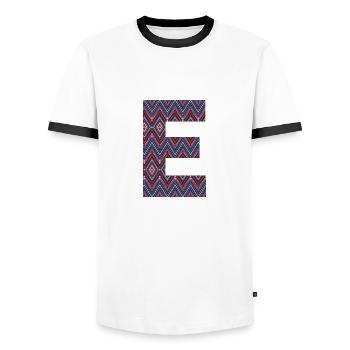 Monogram Letter E- boho colorful design - Men's Ringer Shirt - white/black - Front - AI Model Female 172 light (172cm) & AI Model Male 178 dark (178cm)