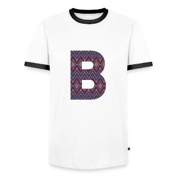 Monogram Letter B- geometric pattern - Men's Ringer Shirt - white/black - Front - AI Model Female 172 light (172cm) & AI Model Male 178 dark (178cm)