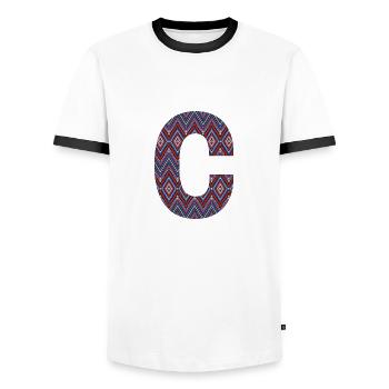 Monogramm Buchstabe C - geometrisches Muster - Männer Kontrast-T-Shirt - Weiß/Schwarz - Vorne - AI Model Female 172 light (172cm) & AI Model Male 178 dark (178cm)
