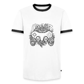 Controller Gaming Video Games Gamepad - Men's Ringer Shirt - white/black - Front - AI Model Female 172 light (172cm) & AI Model Male 178 dark (178cm)