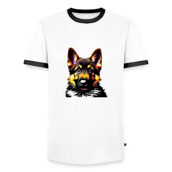 Dog Owner German Shepherd Puppy - Men's Ringer Shirt - white/black - Front - AI Model Female 172 light (172cm) & AI Model Male 178 dark (178cm)