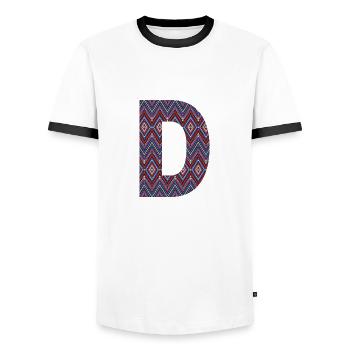 Monogram Letter D- geometric pattern - Men's Ringer Shirt - white/black - Front - AI Model Female 172 light (172cm) & AI Model Male 178 dark (178cm)