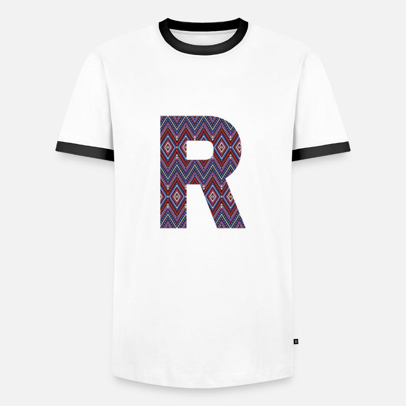 Monogram Letter R- geometric pattern - Men's Ringer Shirt - white/black