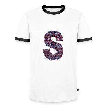 Monogram Letter S- geometric pattern - Men's Ringer Shirt - white/black - Front - AI Model Female 172 light (172cm) & AI Model Male 178 dark (178cm)