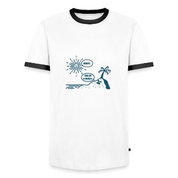 BEACH ! SUN OF A BEACH ! (plage, été, vacances) - T-shirt contrasté Homme - blanc/noir - Devant - AI Model Female 172 light (172cm) & AI Model Male 178 dark (178cm)