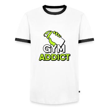Protein Shaker - Gym Addict: Fuel Your Fitness - Men's Ringer Shirt - white/black - Front - AI Model Female 172 light (172cm) & AI Model Male 178 dark (178cm)