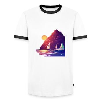 Sailing Sailboat Sailing Sailing Sailing Ship - Men's Ringer Shirt - white/black - Front - AI Model Female 172 light (172cm) & AI Model Male 178 dark (178cm)