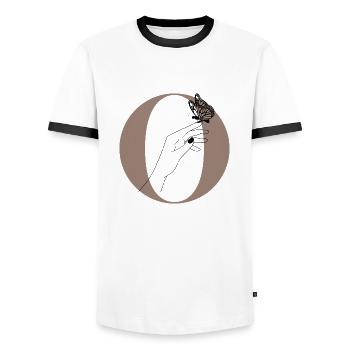 letter o magic butterfly - Men's Ringer Shirt - white/black - Front - AI Model Female 172 light (172cm) & AI Model Male 178 dark (178cm)