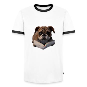 Hund Hundebesitzer Bulldogge Buch lesen Hunde - Männer Kontrast-T-Shirt - Weiß/Schwarz - Vorne - AI Model Female 172 light (172cm) & AI Model Male 178 dark (178cm)