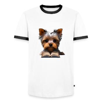 Yorkshire Terrier Book Read Dog Dog Owner - Men's Ringer Shirt - white/black - Front - AI Model Female 172 light (172cm) & AI Model Male 178 dark (178cm)