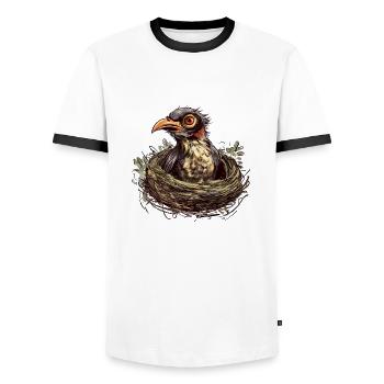Der Kuckuck im Nest der Gasteltern - Männer Kontrast-T-Shirt - Weiß/Schwarz - Vorne - AI Model Female 172 light (172cm) & AI Model Male 178 dark (178cm)