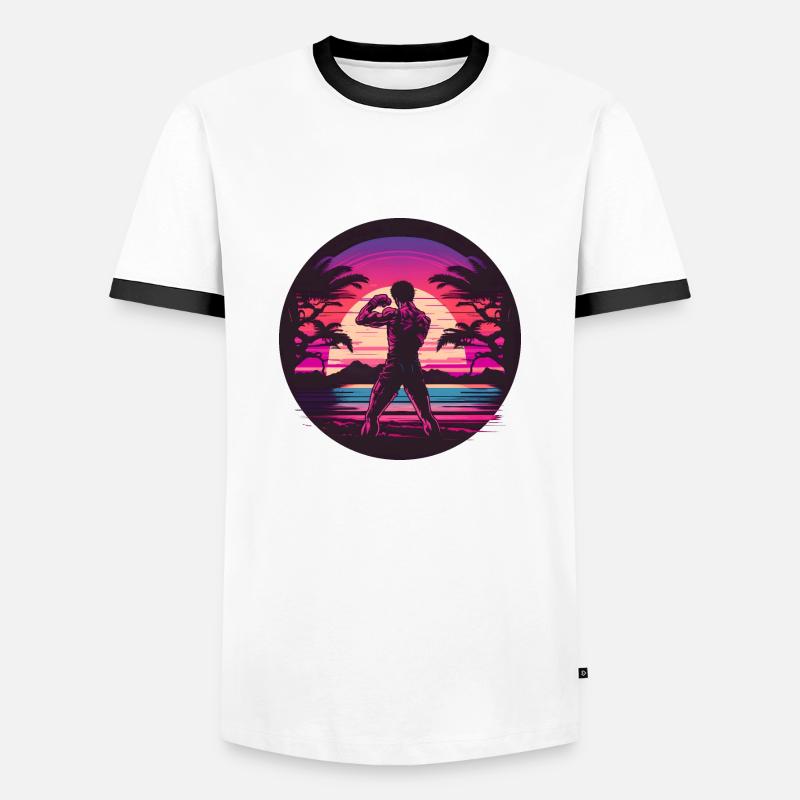 Synthwave Fighter - Männer Kontrast-T-Shirt - Weiß/Schwarz