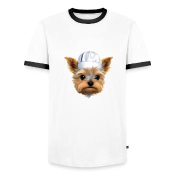 Yorkshire Terrier Puppy Gastronom Dog Cooking - Men's Ringer Shirt - white/black - Front - AI Model Female 172 light (172cm) & AI Model Male 178 dark (178cm)