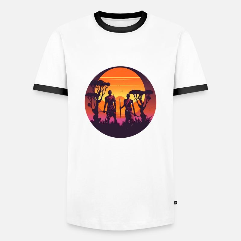 Synthwave african hunters - Männer Kontrast-T-Shirt - Weiß/Schwarz