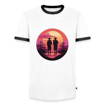 Synthwave japon hommes traditionnels - T-shirt contrasté Homme - blanc/noir - Devant - AI Model Female 172 light (172cm) & AI Model Male 178 dark (178cm)