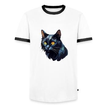 Chat noir pour les amoureux des chats - T-shirt contrasté Homme - blanc/noir - Devant - AI Model Female 172 light (172cm) & AI Model Male 178 dark (178cm)