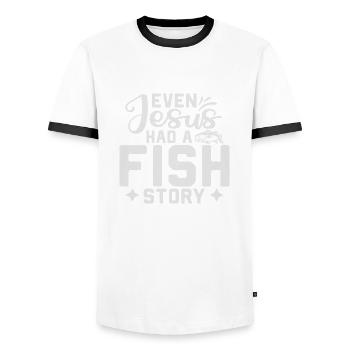 Even Jesus had a Fish Story - Männer Kontrast-T-Shirt - Weiß/Schwarz - Vorne - AI Model Female 172 light (172cm) & AI Model Male 178 dark (178cm)
