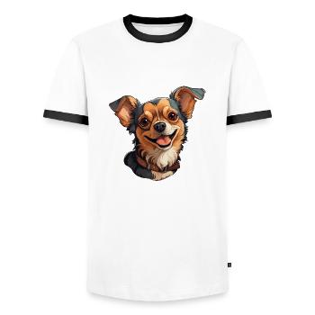 Chihuahua Dog Portrait Cartoon - Men's Ringer Shirt - white/black - Front - AI Model Female 172 light (172cm) & AI Model Male 178 dark (178cm)