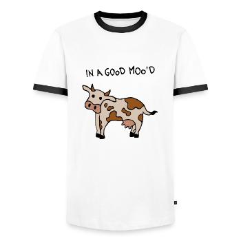 Vache de bonne humeur - T-shirt contrasté Homme - blanc/noir - Devant - AI Model Female 172 light (172cm) & AI Model Male 178 dark (178cm)