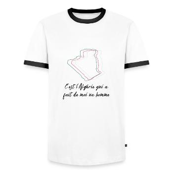 C est l Algérie qui a fait de moi un homme - T-shirt contrasté Homme - blanc/noir - Devant - AI Model Female 172 light (172cm) & AI Model Male 178 dark (178cm)