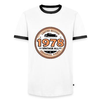 Vintage 1978 - T-shirt contrasté Homme - blanc/noir - Devant - AI Model Female 172 light (172cm) & AI Model Male 178 dark (178cm)