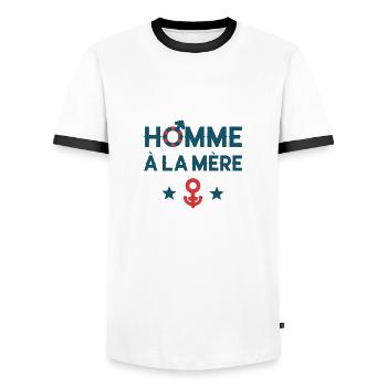 HOMME À LA MÈRE (couple) ! - T-shirt contrasté Homme - blanc/noir - Devant - AI Model Female 172 light (172cm) & AI Model Male 178 dark (178cm)