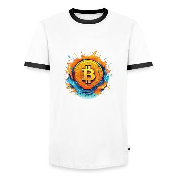 Bitcoin Logo color splash - Männer Kontrast-T-Shirt - Weiß/Schwarz - Vorne - AI Model Female 172 light (172cm) & AI Model Male 178 dark (178cm)