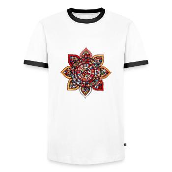 Mandala - Men's Ringer Shirt - white/black - Front - AI Model Female 172 light (172cm) & AI Model Male 178 dark (178cm)