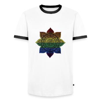 Mandala - Men's Ringer Shirt - white/black - Front - AI Model Female 172 light (172cm) & AI Model Male 178 dark (178cm)