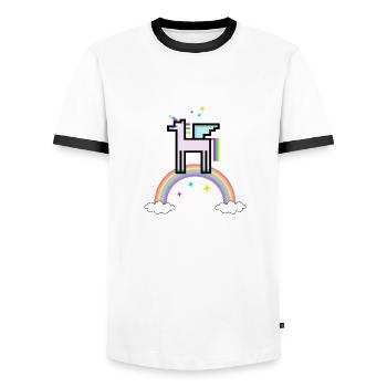 RetroUnicornRainbow - Men's Ringer Shirt - white/black - Front - AI Model Female 172 light (172cm) & AI Model Male 178 dark (178cm)