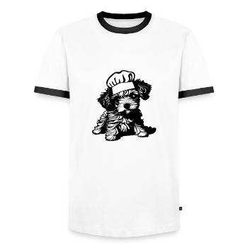 Caniche Dog Propriétaire Chien Amour Caniche Chiot Restaurateur - T-shirt contrasté Homme - blanc/noir - Devant - AI Model Female 172 light (172cm) & AI Model Male 178 dark (178cm)