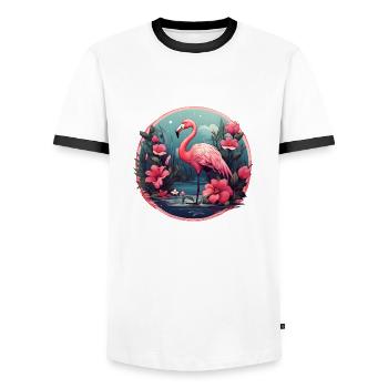 Floral Flamingo - Men's Ringer Shirt - white/black - Front - AI Model Female 172 light (172cm) & AI Model Male 178 dark (178cm)