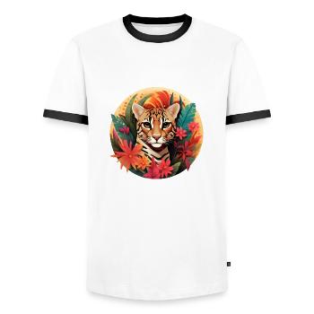 Ocelot Paradis - T-shirt contrasté Homme - blanc/noir - Devant - AI Model Female 172 light (172cm) & AI Model Male 178 dark (178cm)