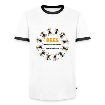 Bees - Conspiracy Theory - Men's Ringer Shirt - white/black - Front - AI Model Female 172 light (172cm) & AI Model Male 178 dark (178cm)