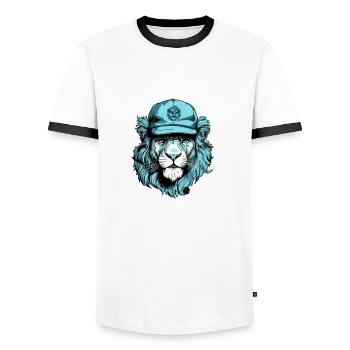 Boudi the blue lion - Men's Ringer Shirt - white/black - Front - AI Model Female 172 light (172cm) & AI Model Male 178 dark (178cm)