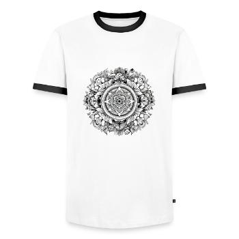 Mandala Zen n°1 - Men's Ringer Shirt - white/black - Front - AI Model Female 172 light (172cm) & AI Model Male 178 dark (178cm)