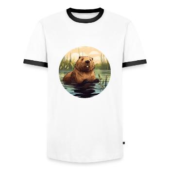 Beaver Waters - Men's Ringer Shirt - white/black - Front - AI Model Female 172 light (172cm) & AI Model Male 178 dark (178cm)