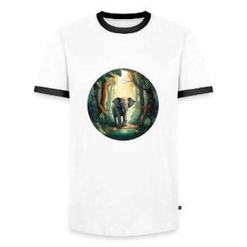 Rainforest Elephant - Men's Ringer Shirt - white/black - Front - AI Model Female 172 light (172cm) & AI Model Male 178 dark (178cm)