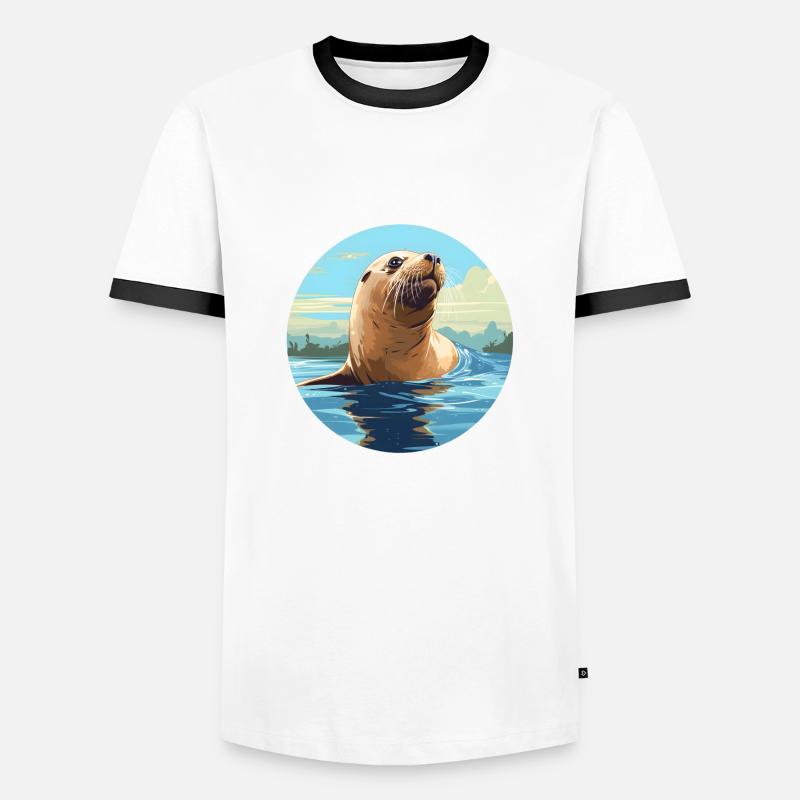 Seelöwe - Männer Kontrast-T-Shirt - Weiß/Schwarz
