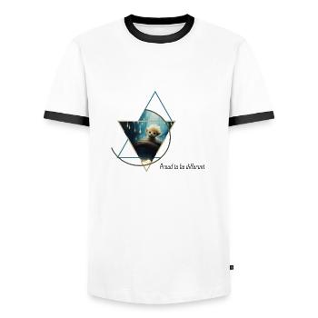 Hybride paresseux-ours fluffy - T-shirt contrasté Homme - blanc/noir - Devant - AI Model Female 172 light (172cm) & AI Model Male 178 dark (178cm)