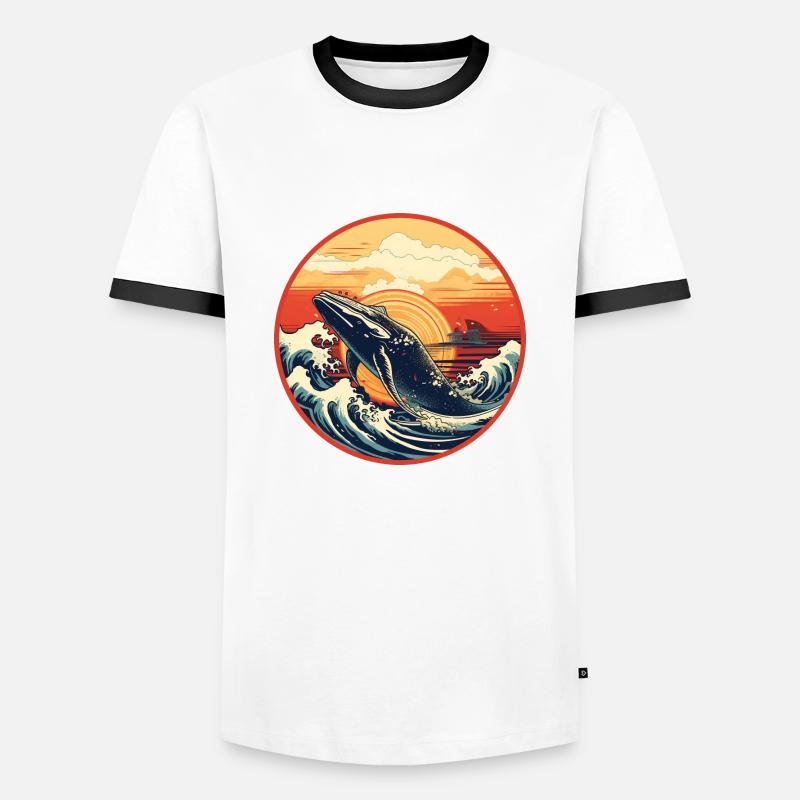 Whale Ukiyo-e 2 - Men's Ringer Shirt - white/black