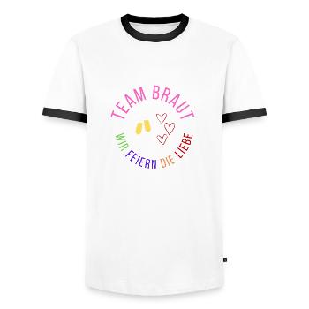 Team Braut - wir feiern die Liebe - Männer Kontrast-T-Shirt - Weiß/Schwarz - Vorne - AI Model Female 172 light (172cm) & AI Model Male 178 dark (178cm)