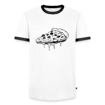 Pizza Restauration rapide Pizzeria - T-shirt contrasté Homme - blanc/noir - Devant - AI Model Female 172 light (172cm) & AI Model Male 178 dark (178cm)