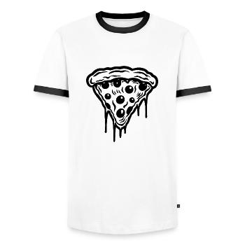 Pizza Restauration rapide Pizzeria - T-shirt contrasté Homme - blanc/noir - Devant - AI Model Female 172 light (172cm) & AI Model Male 178 dark (178cm)