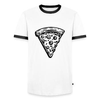 Pizza Restauration rapide Pizzeria - T-shirt contrasté Homme - blanc/noir - Devant - AI Model Female 172 light (172cm) & AI Model Male 178 dark (178cm)