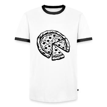 Pizza Restauration rapide Pizzeria - T-shirt contrasté Homme - blanc/noir - Devant - AI Model Female 172 light (172cm) & AI Model Male 178 dark (178cm)