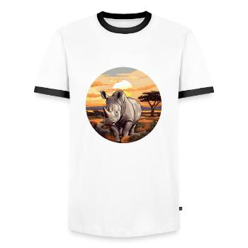 Rhinocéros - T-shirt contrasté Homme - blanc/noir - Devant - AI Model Female 172 light (172cm) & AI Model Male 178 dark (178cm)