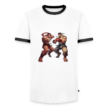 Conceptions dynamiques de style Streetfighter pour le combat - T-shirt contrasté Homme - blanc/noir - Devant - AI Model Female 172 light (172cm) & AI Model Male 178 dark (178cm)