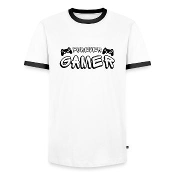 Forever Gamer' in Graffiti, for Gamers - Men's Ringer Shirt - white/black - Front - AI Model Female 172 light (172cm) & AI Model Male 178 dark (178cm)