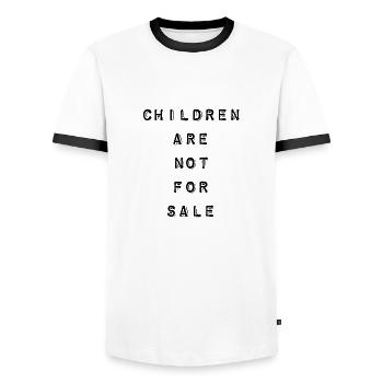 T-Shirt « Les enfants ne sont pas à vendre » - T-shirt contrasté Homme - blanc/noir - Devant - AI Model Female 172 light (172cm) & AI Model Male 178 dark (178cm)
